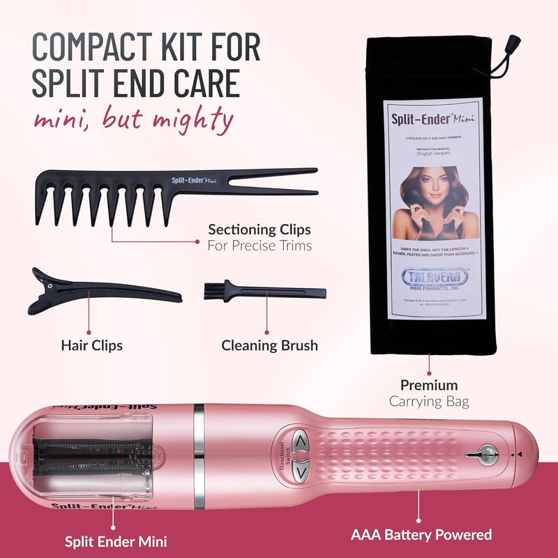 Split Ender Mini – Original Cordless Split End Hair Trimmer for Dry, Damaged, Brittle, Curly, Frizzy, or Straight Hair – Battery Operated Home Styling Tool for Split Ends (Battery-Powered, Light Pink) - Image 5